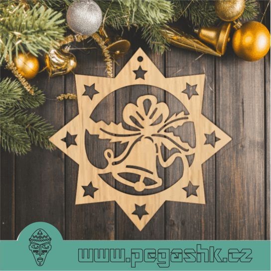 Dřevěná vánoční hvězda - Christmas Star Bell decor - Kliknutím na obrázek zavřete